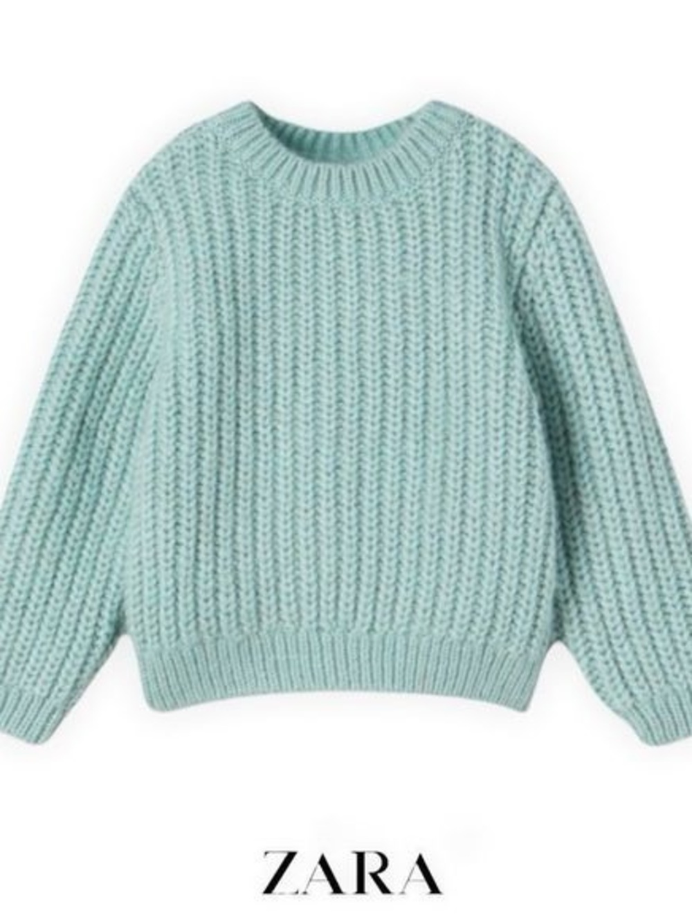 ZARA Mint Green Knit Crewneck Sweater, Pull-On, 12-18mo